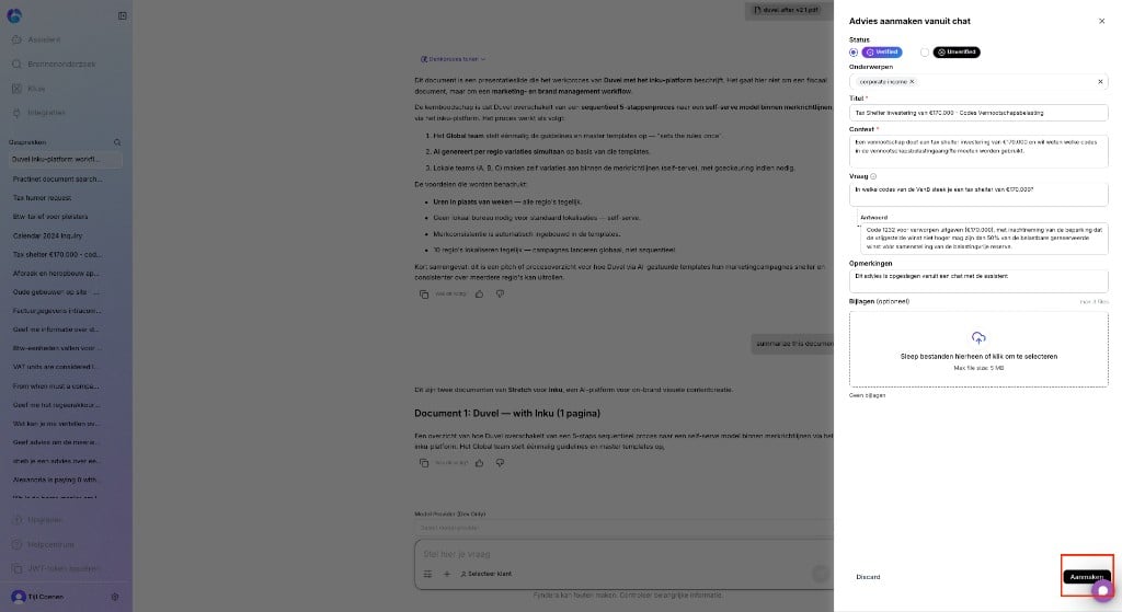Stap 3: advies aanmaken vanuit chat