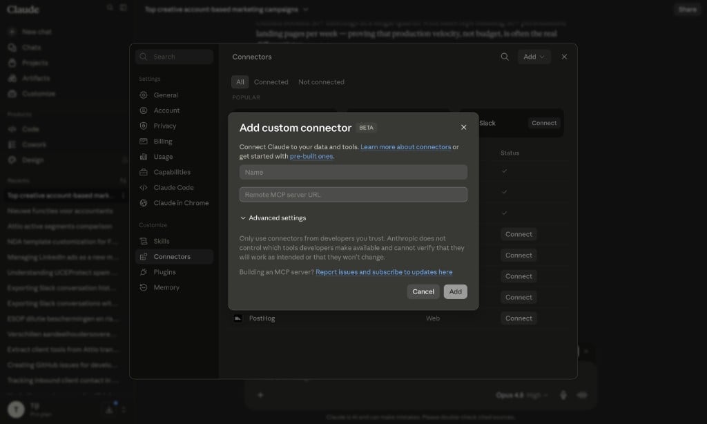 Add custom connector formulier