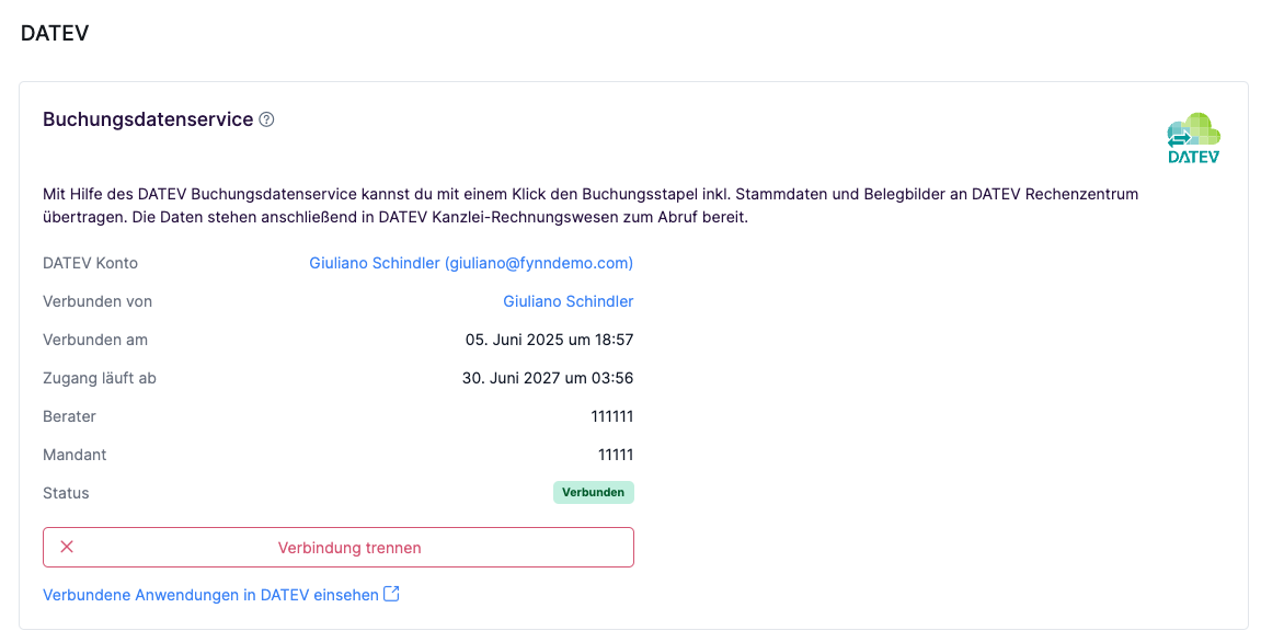 DATEVconnect online Verbindung hergestellt