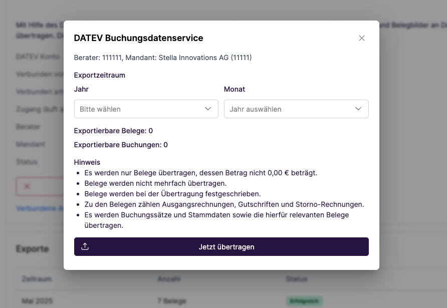 DATEVconnect online Export starten