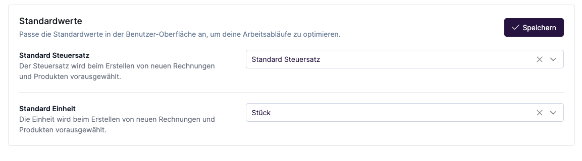 Standard-Einheit setzen