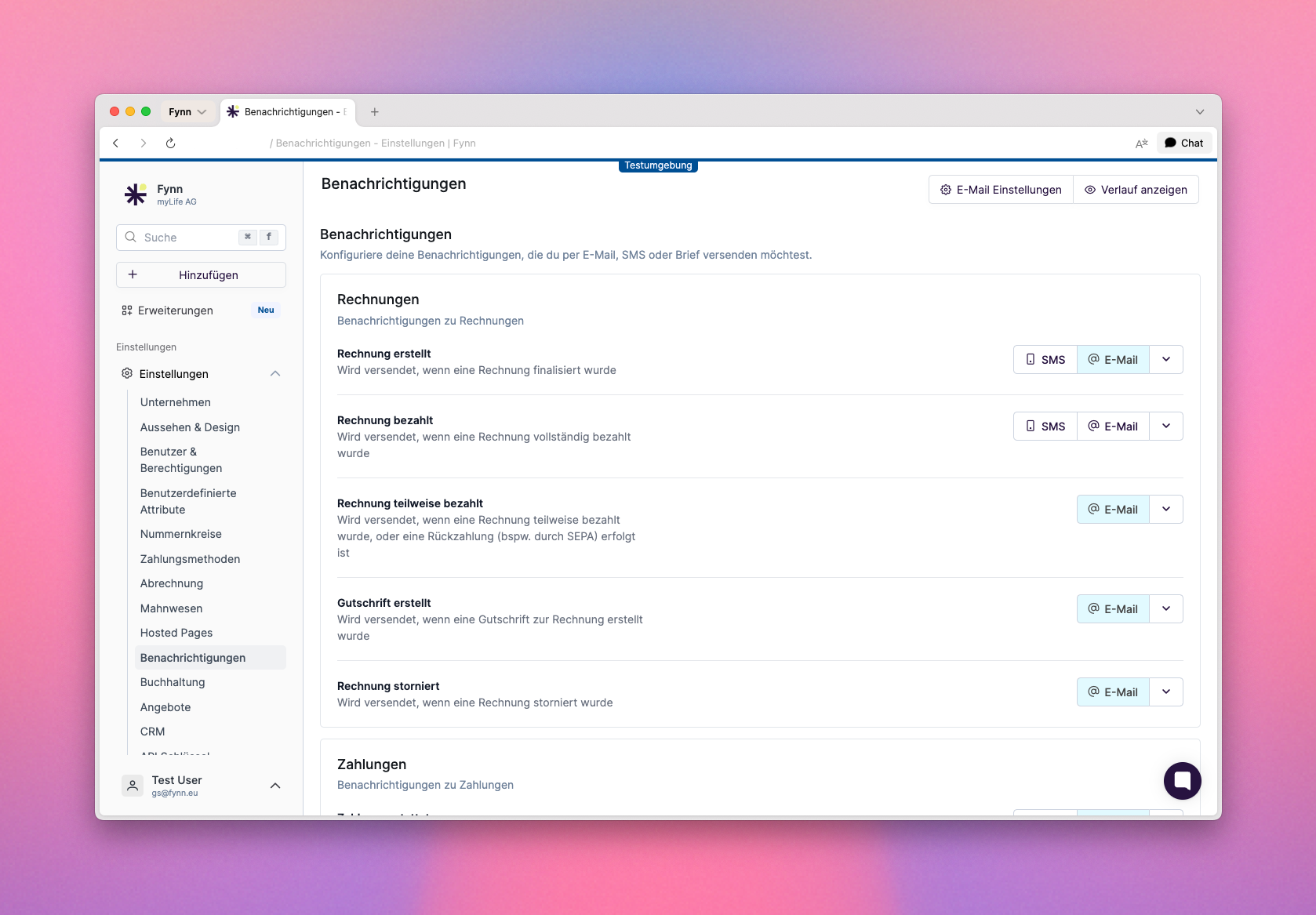 Einstellungen der Benachrichtungen