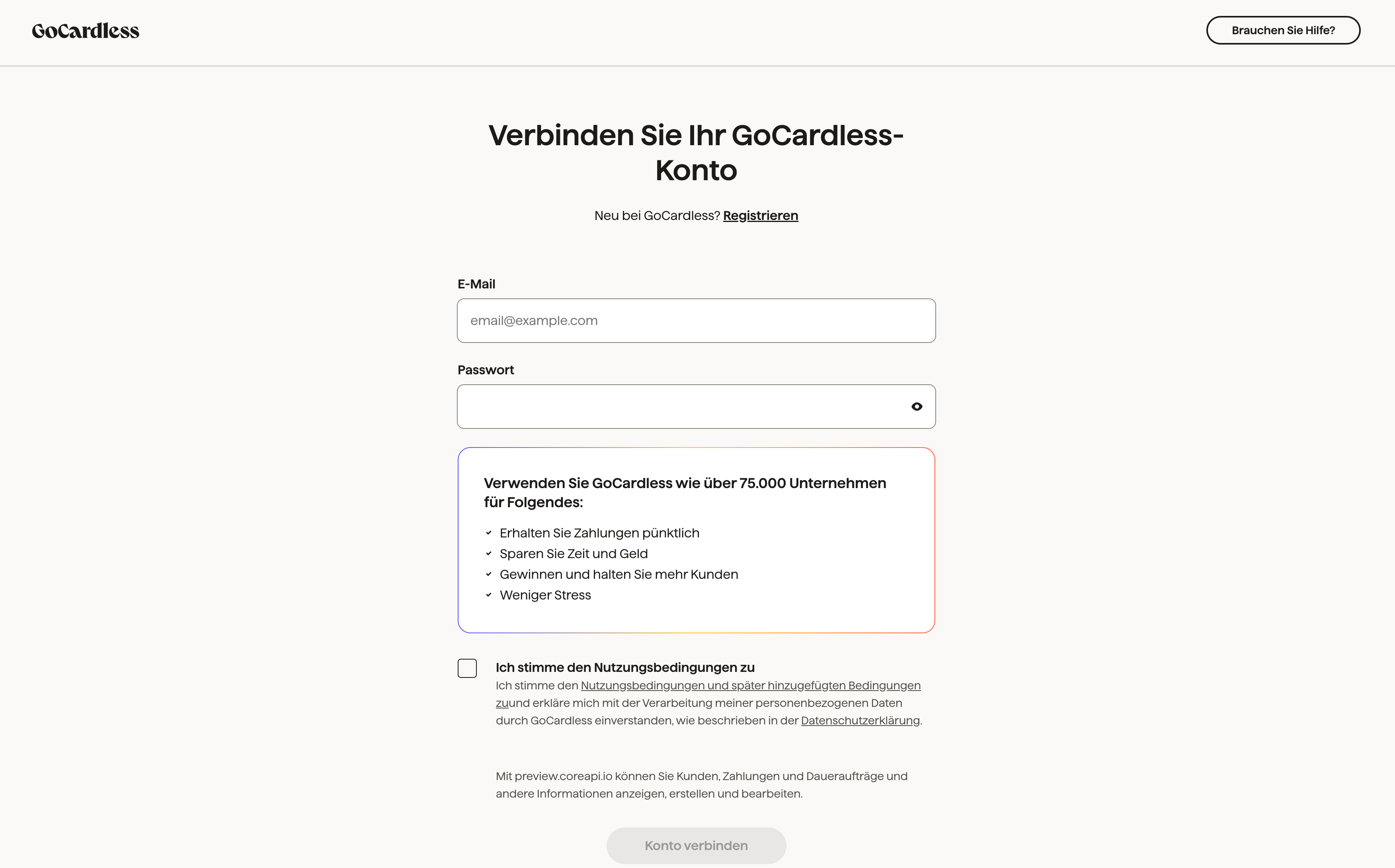 GoCardless Konto anlegen oder anmelden