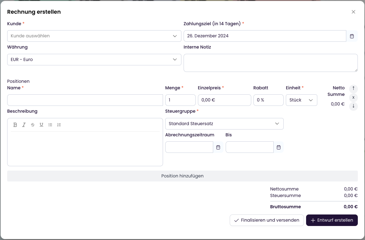 Manuelle Rechnungserstellung