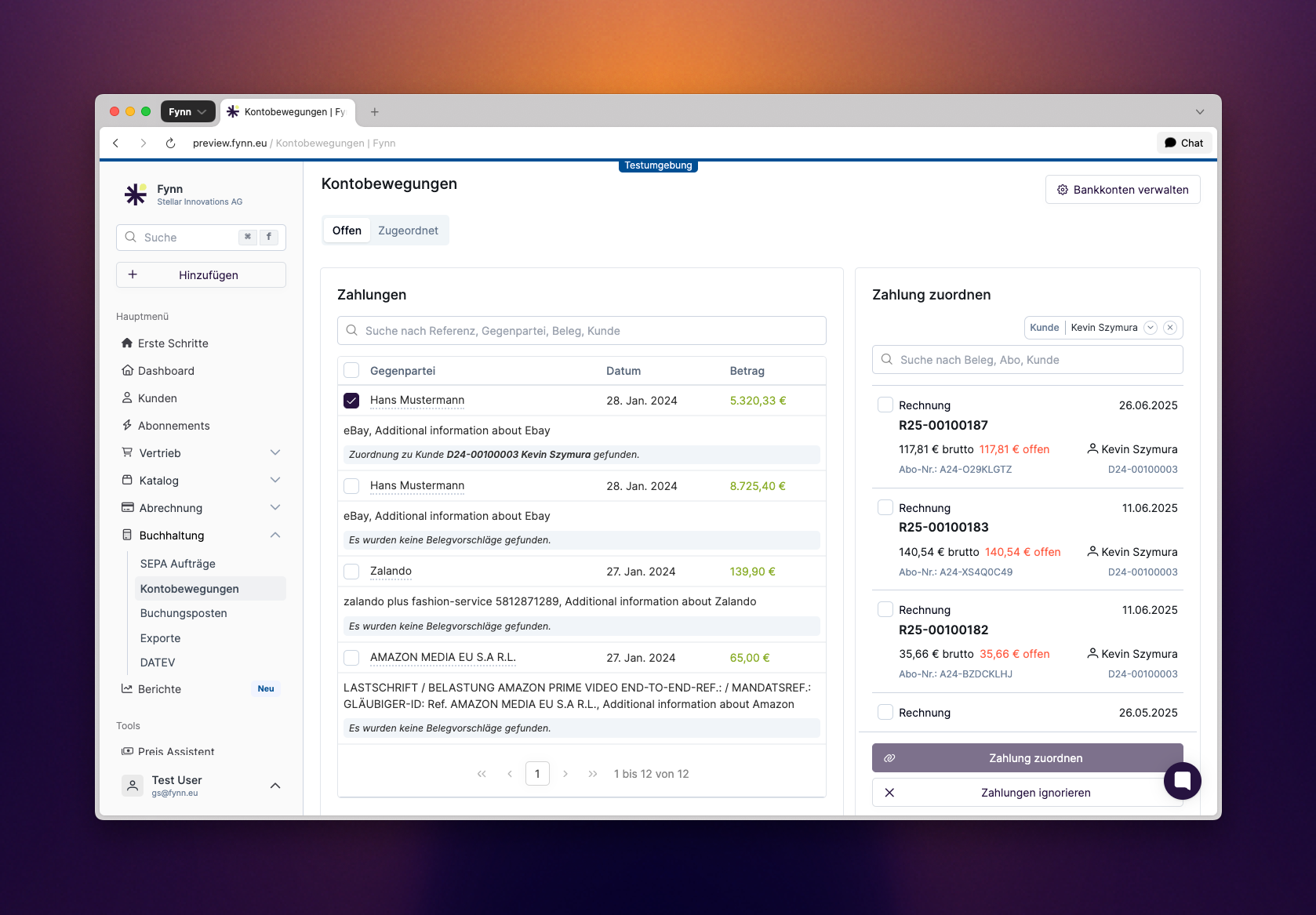 Kontobewegung manuell zuweisen