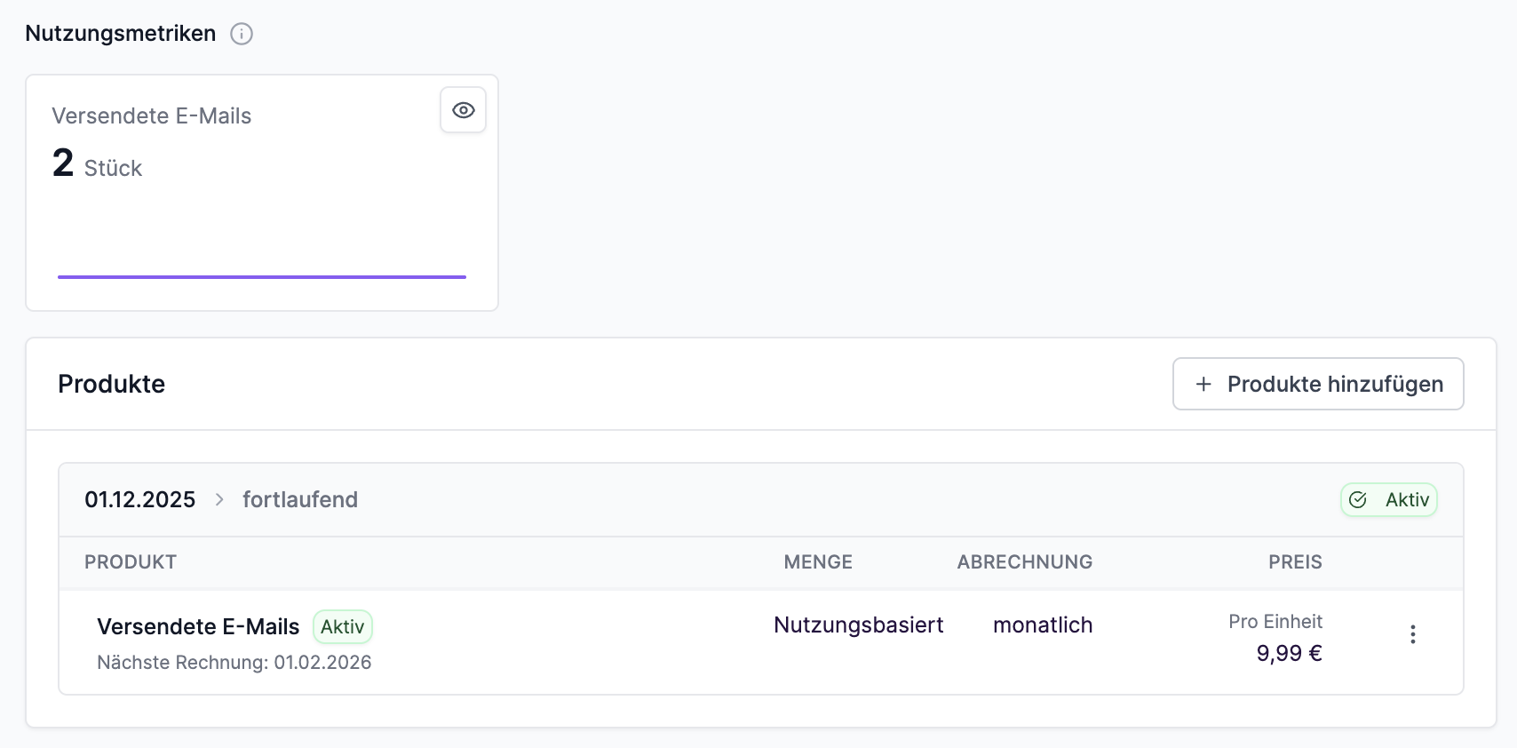 Nutzungsmetriken im Abonnement