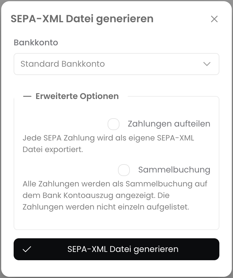 SEPA-Lastschrift-Datei konfigurieren