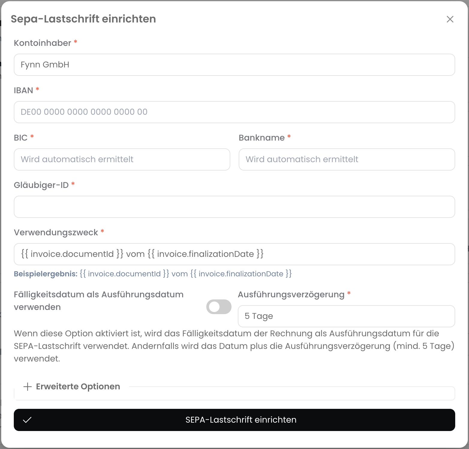 SEPA-Lastschrift konfigurieren