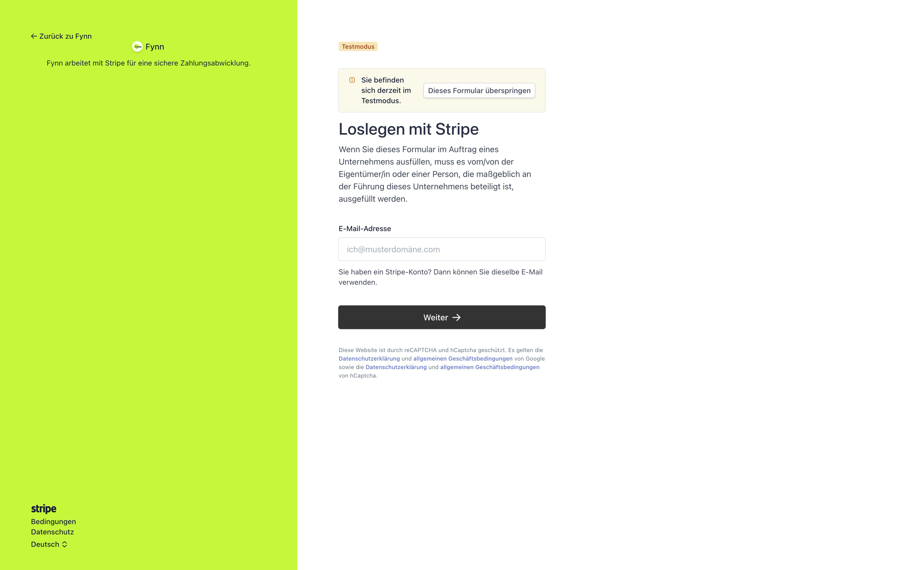 Stripe Konto anlegen oder anmelden