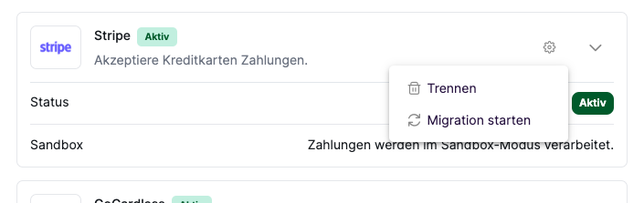 Stripe Migration starten