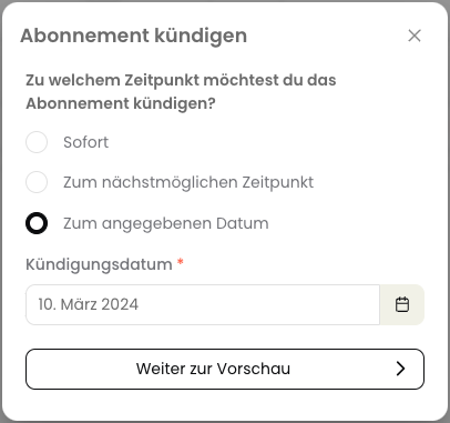 Abonnement kündigen Dialog