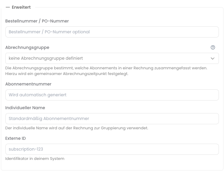 Erweiterte Abrechnungsdetails anpassen