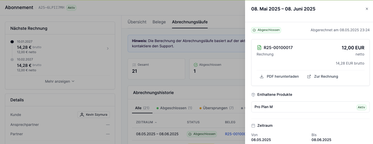 Abrechnungsläufe Übersicht