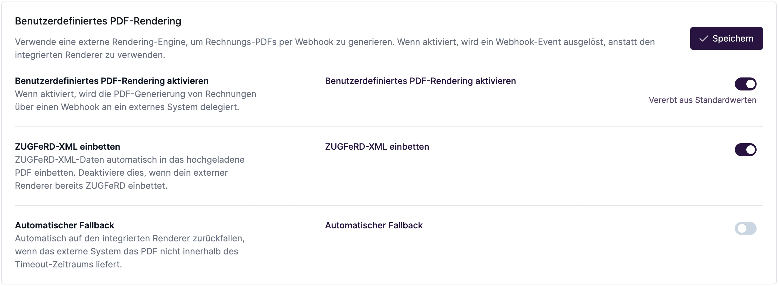 Benutzerdefiniertes PDF-Rendering Einstellungen