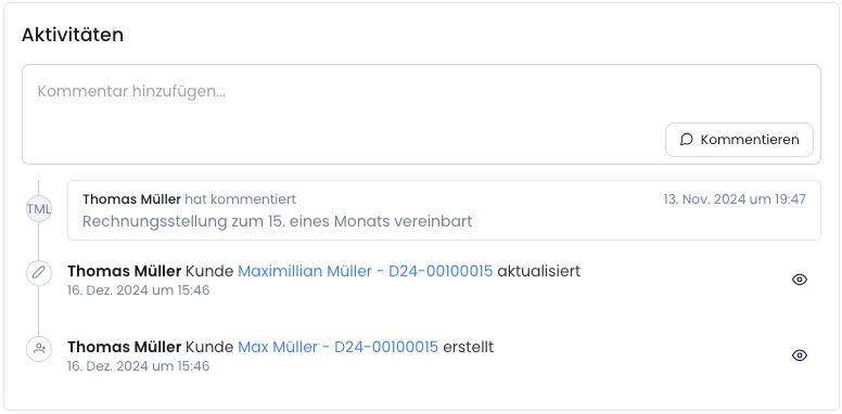 Aktivitätsprotokoll - Kommentare