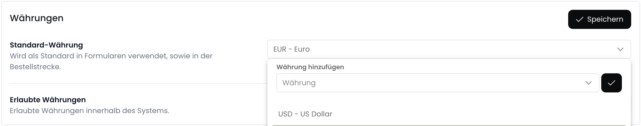 Währung hinzufügen