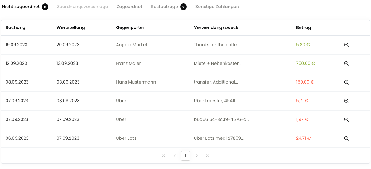 Kontobewegungen einsehen