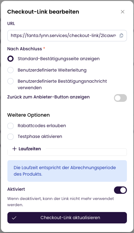 Nach Bestellabschluss einrichten