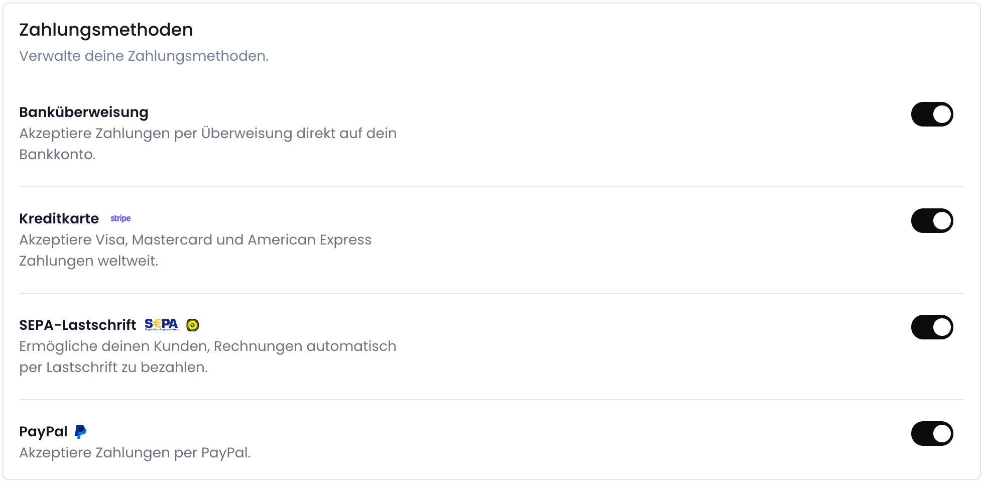 Konfiguriere die Zahlungsmethoden