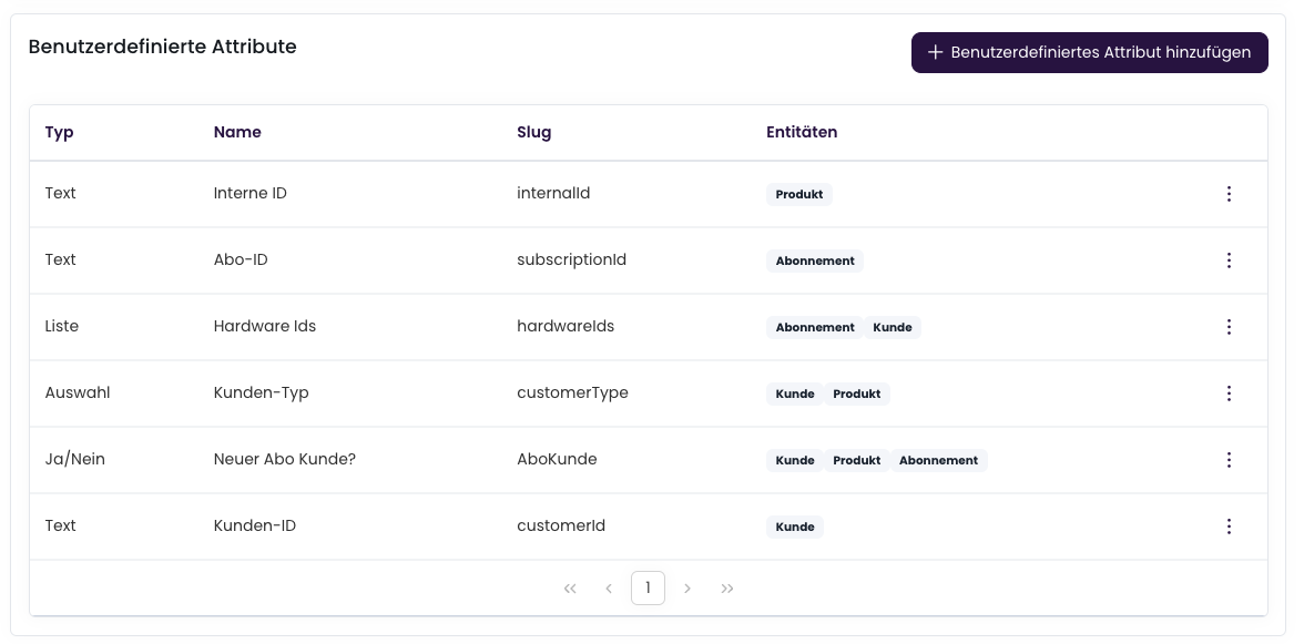 Benutzerdefinierte Attribute erstellen