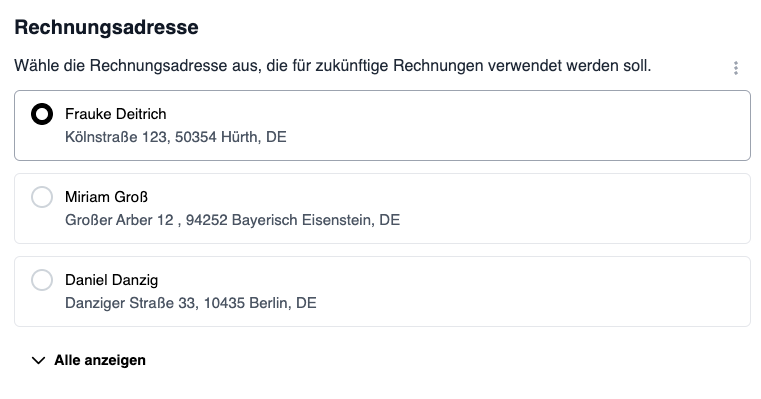 Kundenbereich - Rechnungsadressen