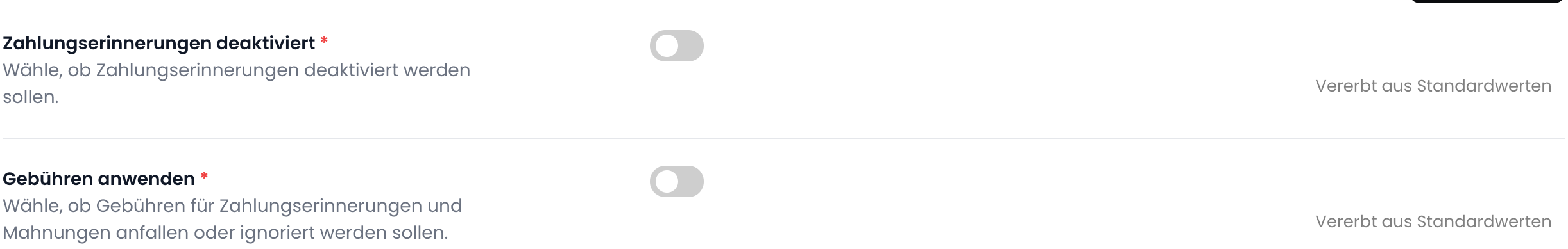 MahngebĂŒhren deaktivieren