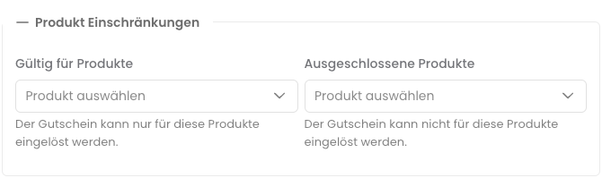 Rabatt Produkt Einschränkungen