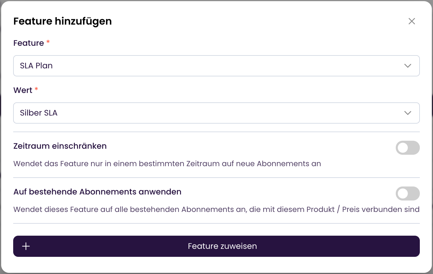 Feature zum Produkt hinzufügen