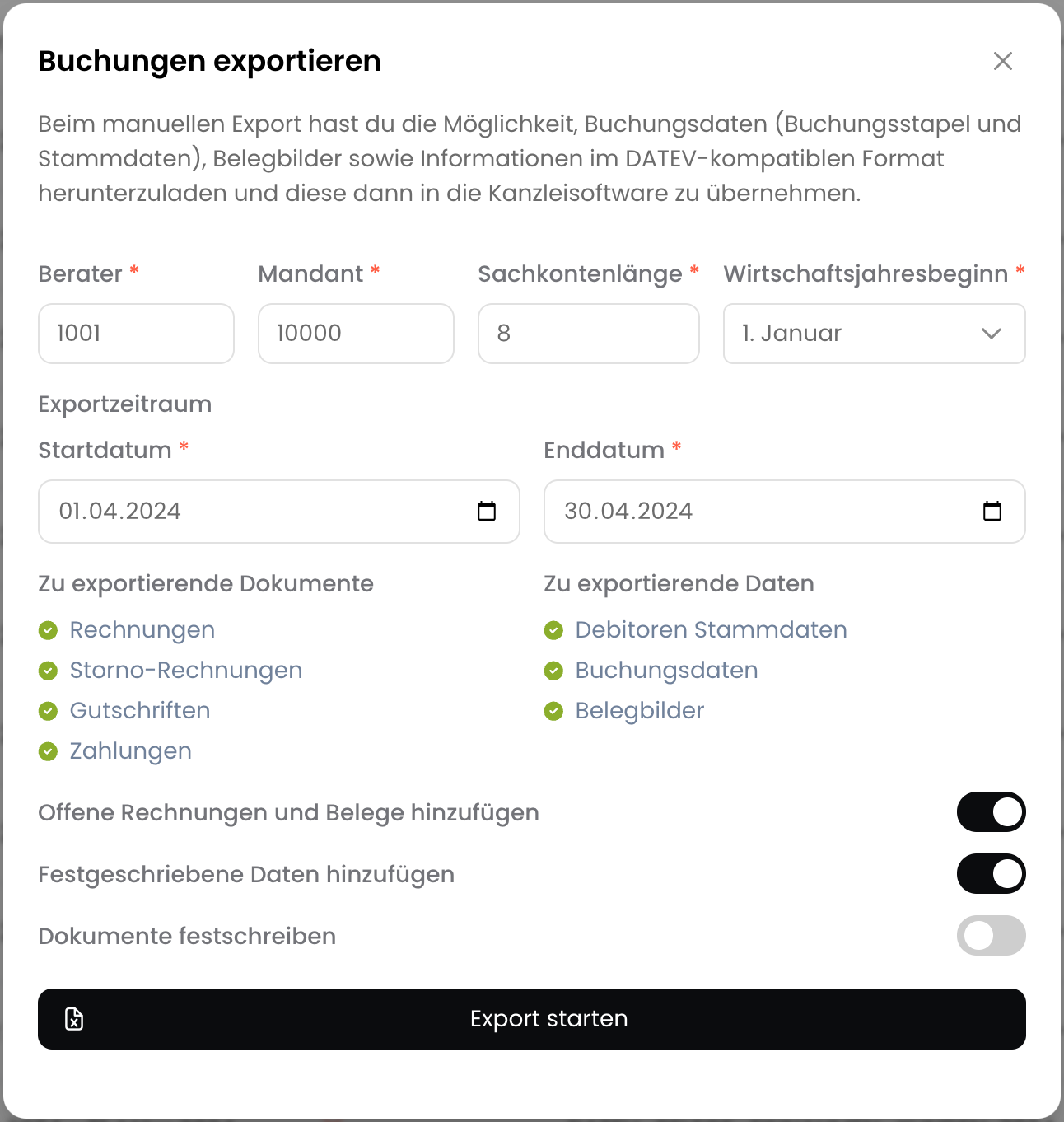 Buchungen exportieren