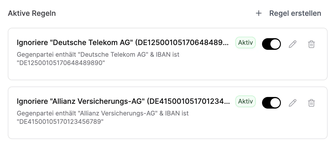 Übersicht der Regeln in der Bankabstimmung