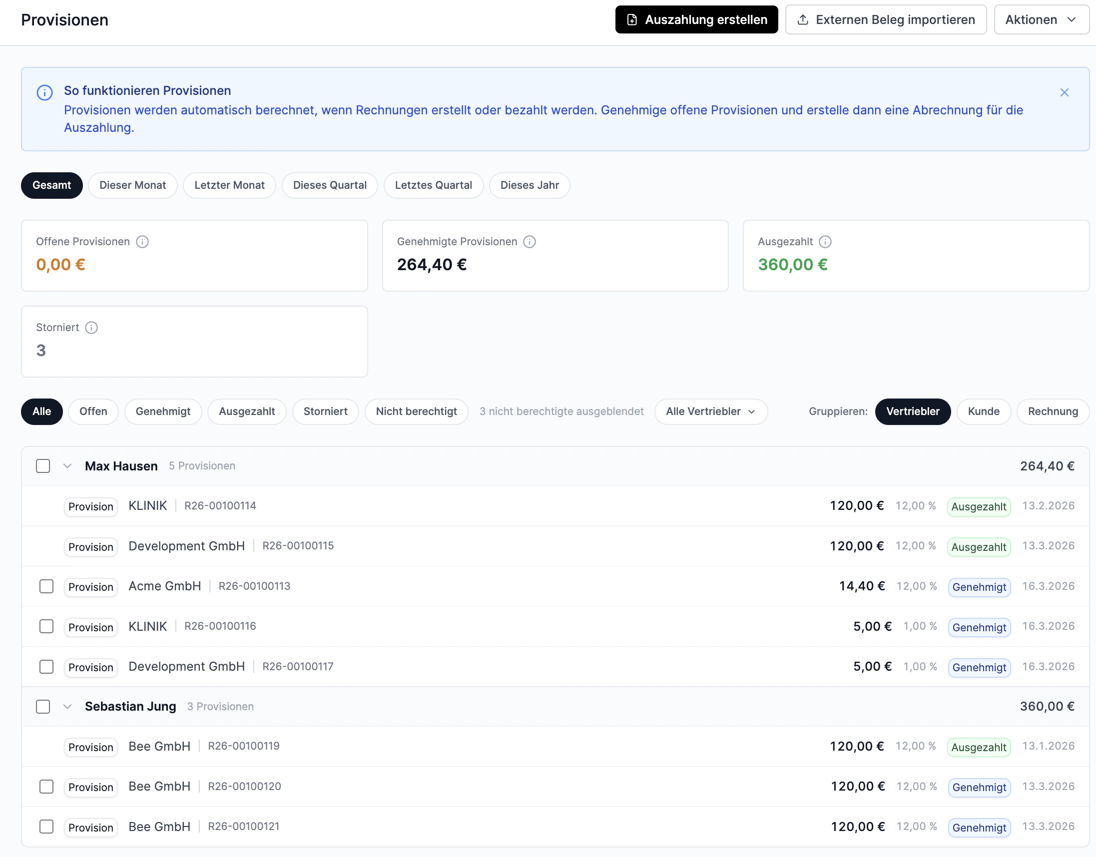 Provisionsübersicht