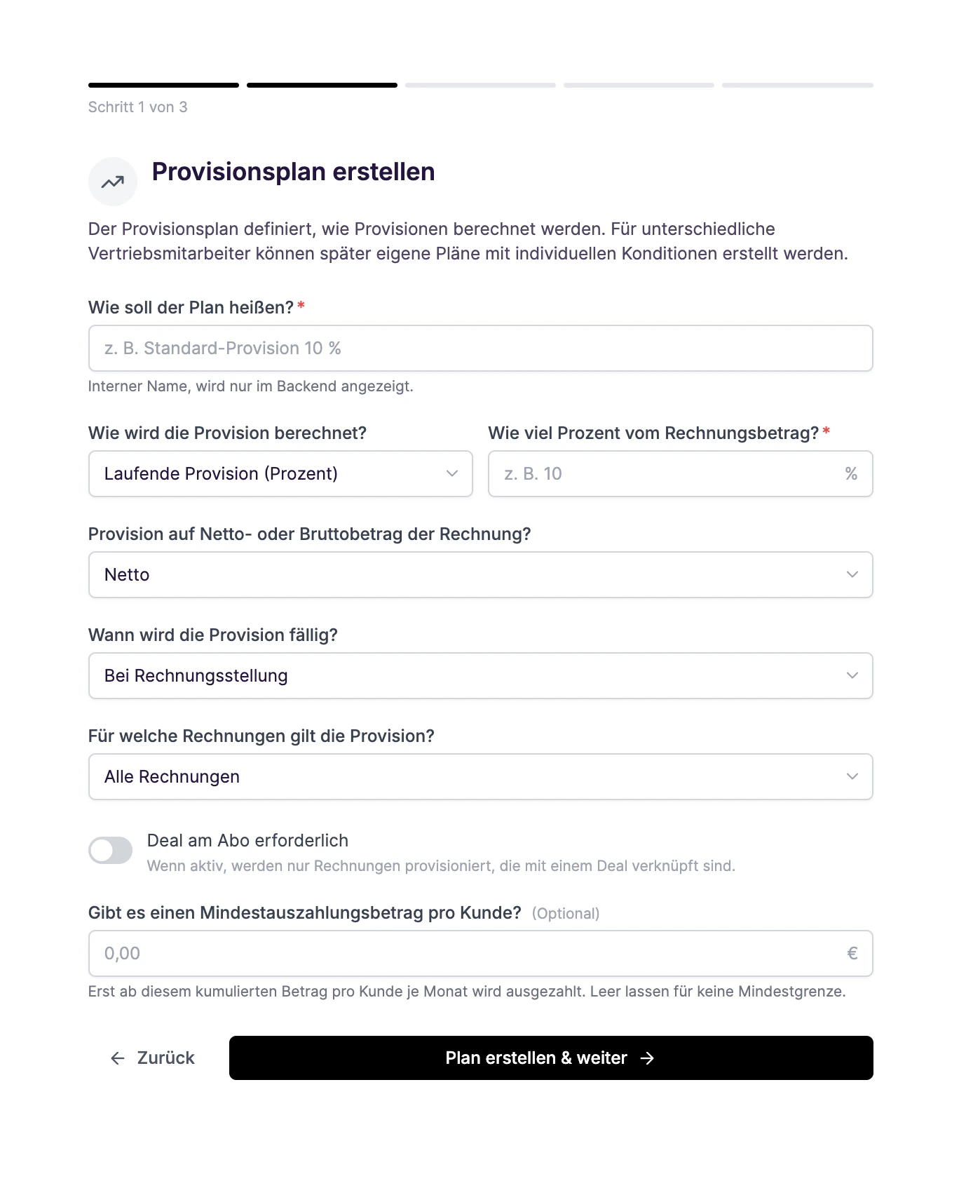 Provisionsplan konfigurieren