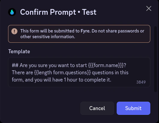 Form Admin Confirmation Prompt Template Example