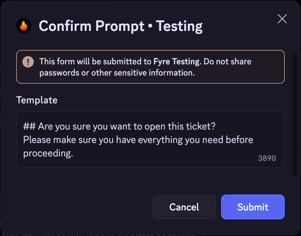 Ticket Admin Confirmation Prompt Modal Example