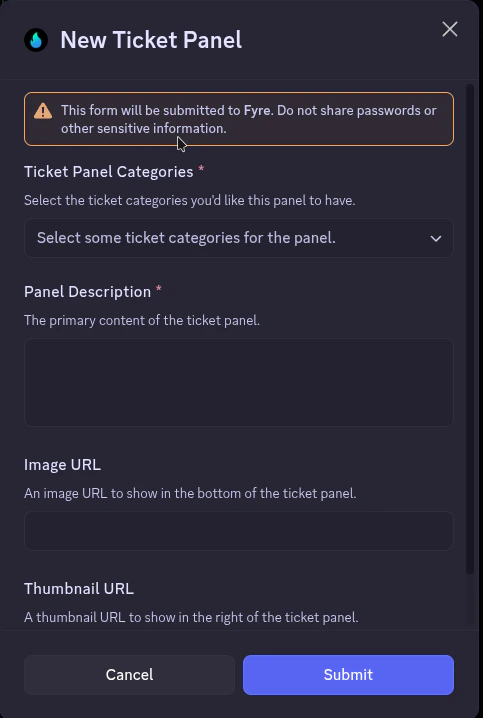 Ticket Admin Create Panel Template Example