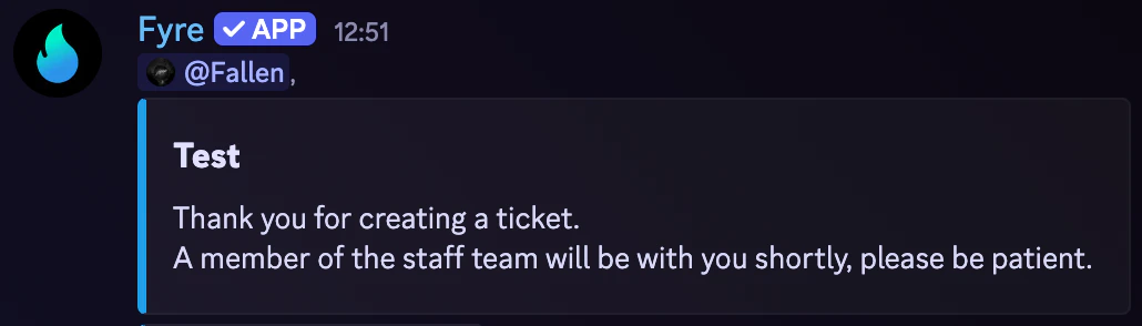 Ticket Greeting Message Example