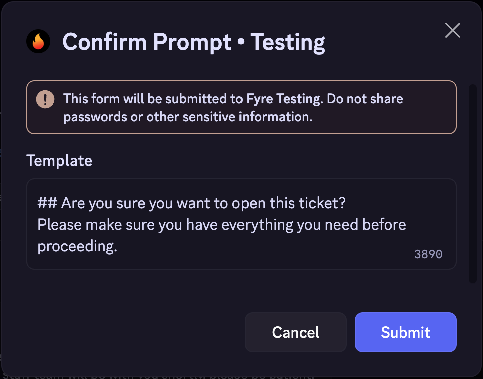 Ticket Admin Confirmation Prompt Modal Example