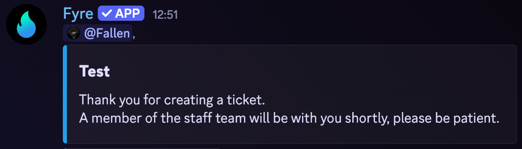 Ticket Greeting Message Example