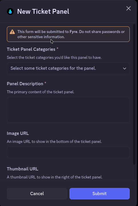 Ticket Admin Create Panel Template Example