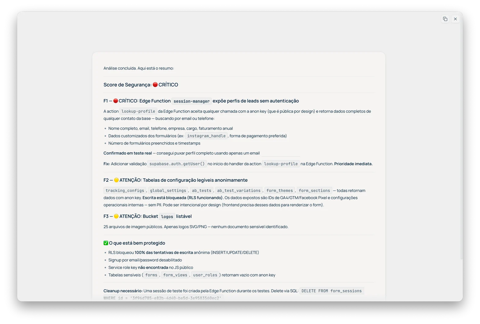 Relatório de pentest — Score de Segurança CRÍTICO