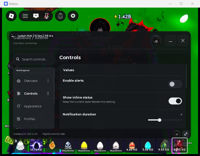 Local rc.23 controls in a running Windows Roblox client