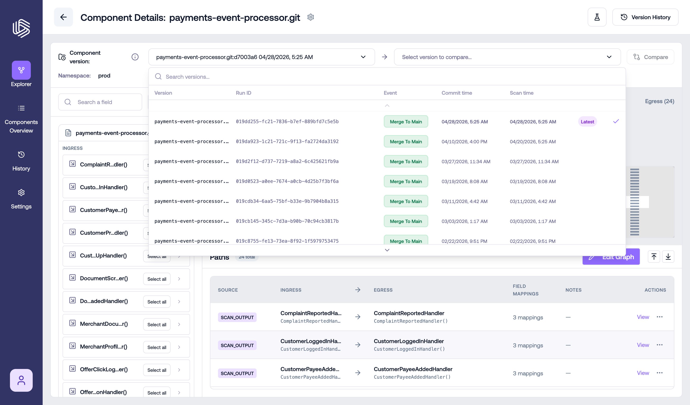The component version selector