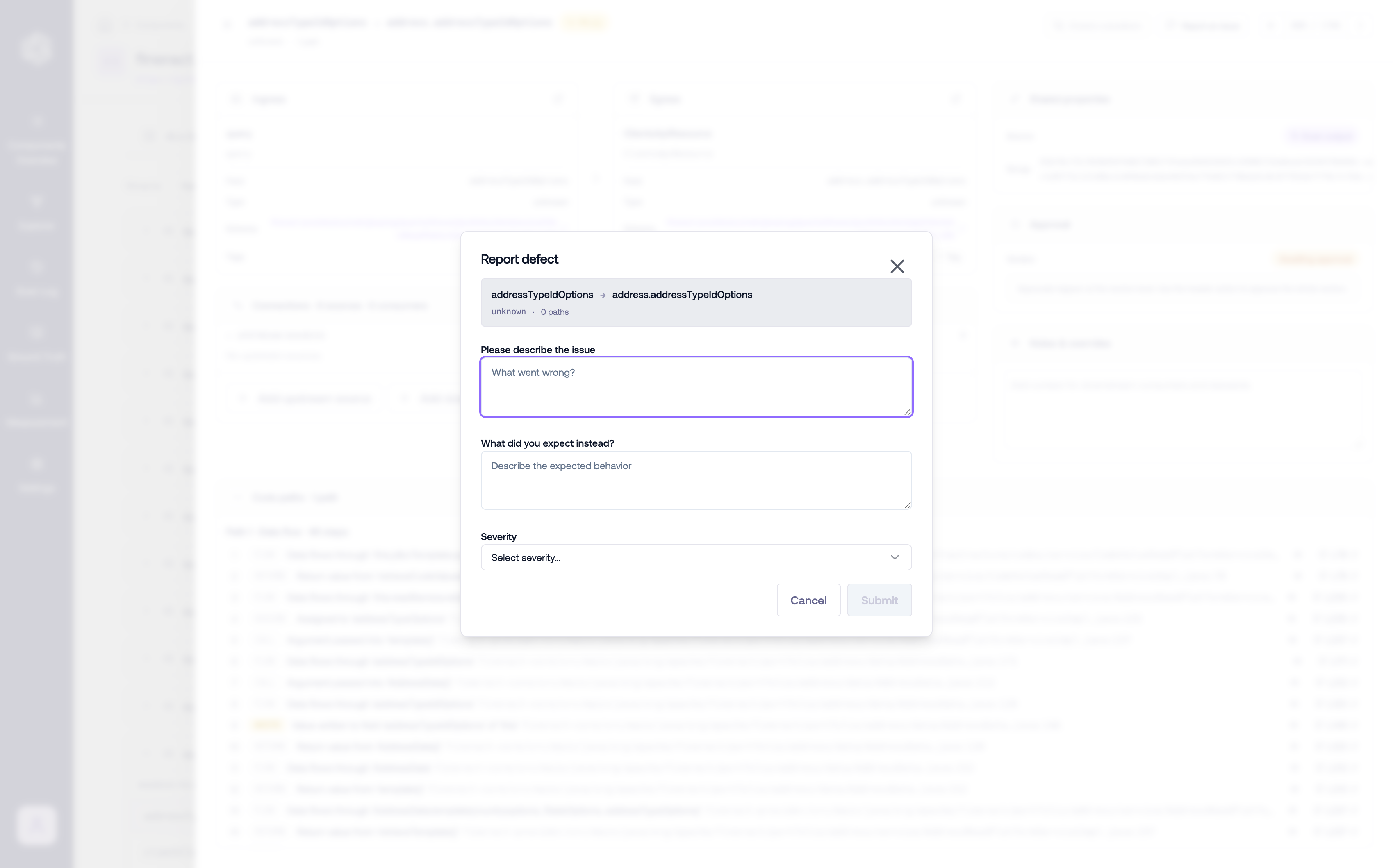 The Report defect dialog
