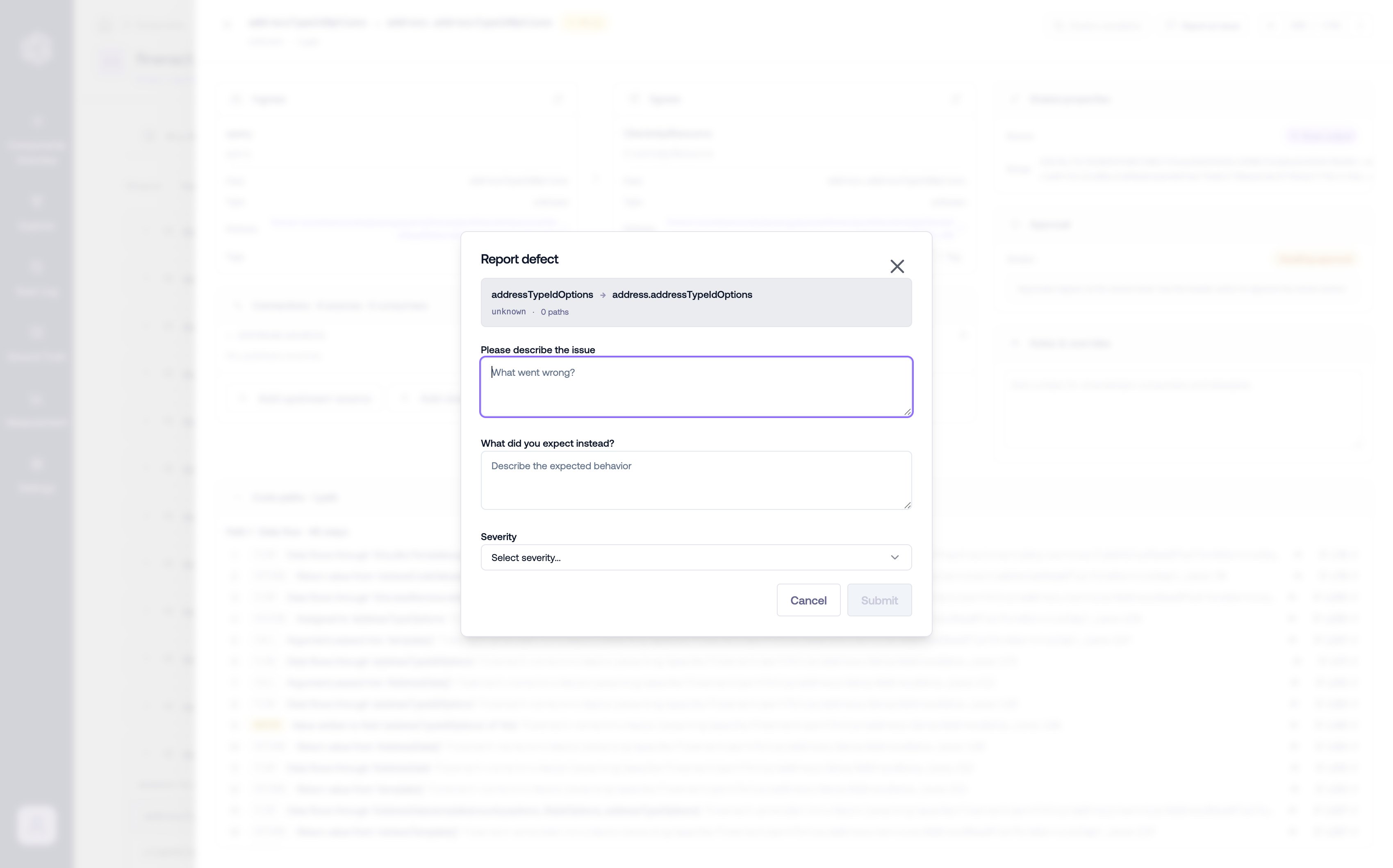 The Report defect dialog
