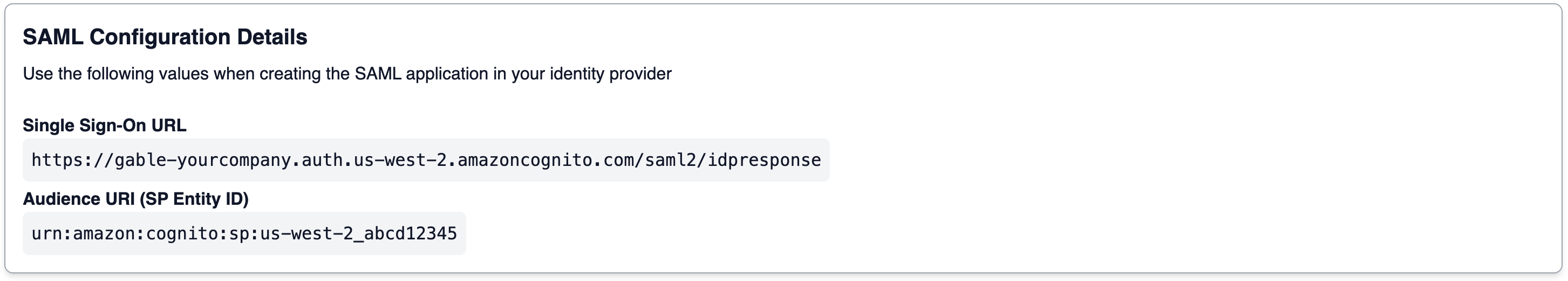 SAML Configuration Details