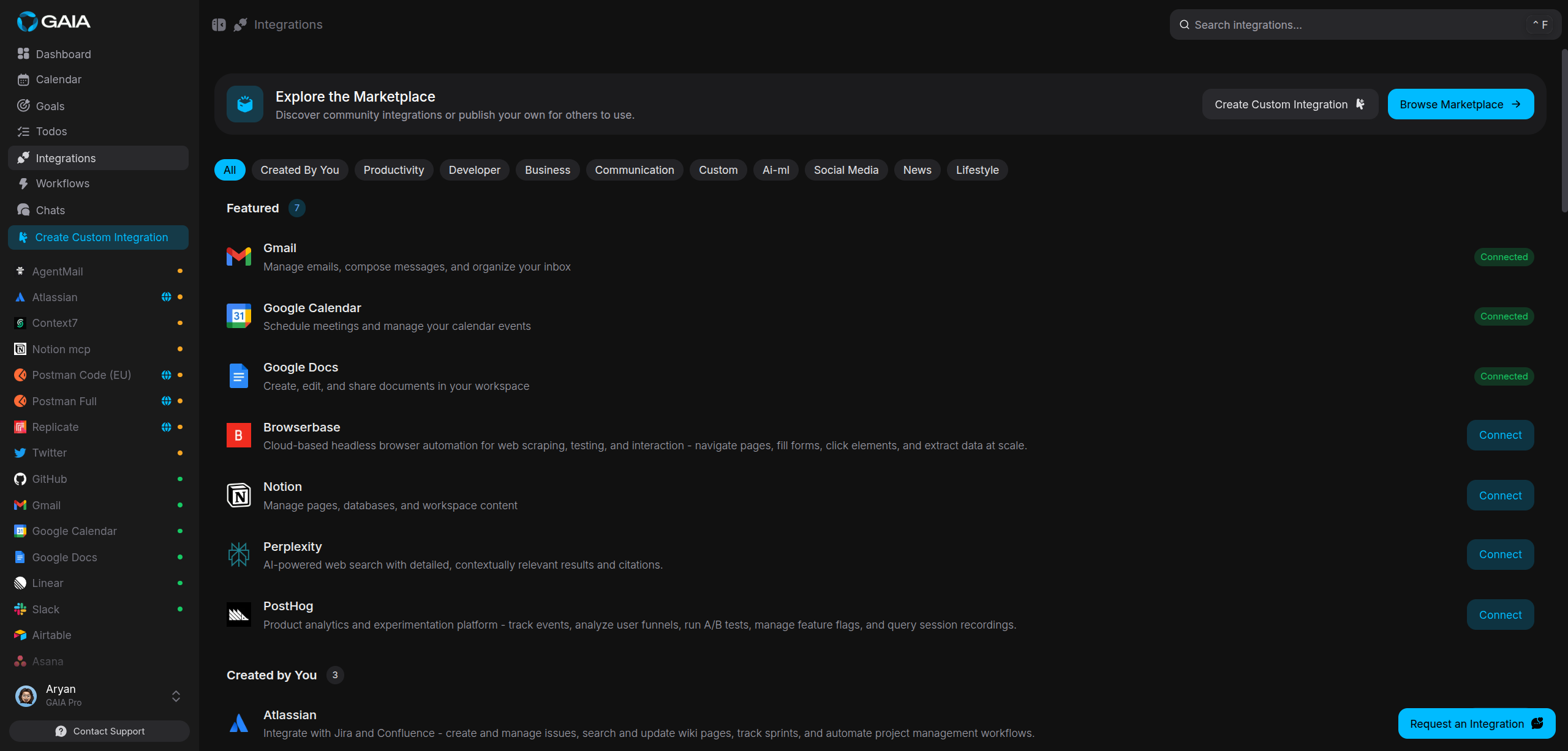 Connecting Integrations - GAIA Documentation