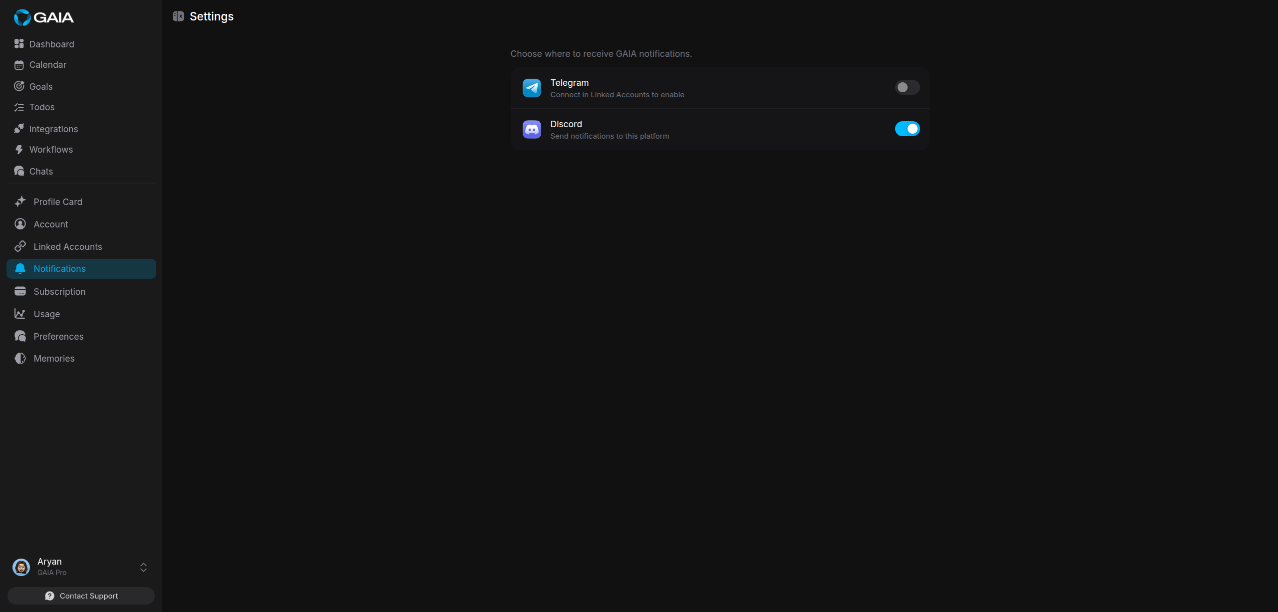 Notification Settings - GAIA Documentation