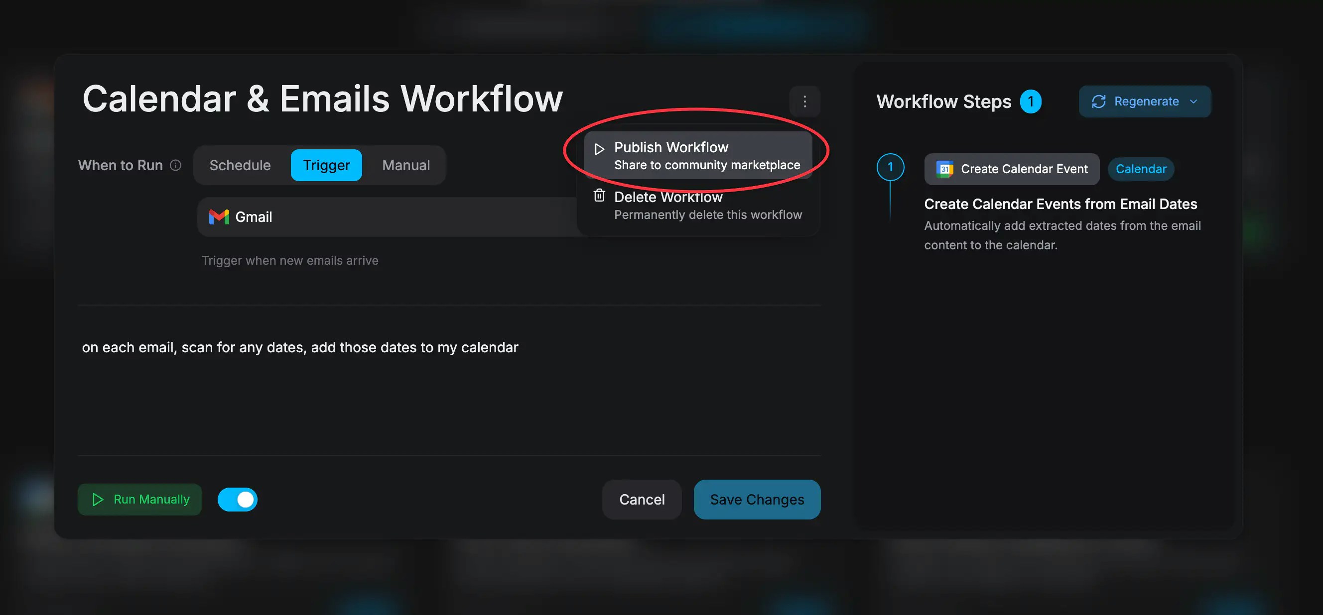 Publish workflow option