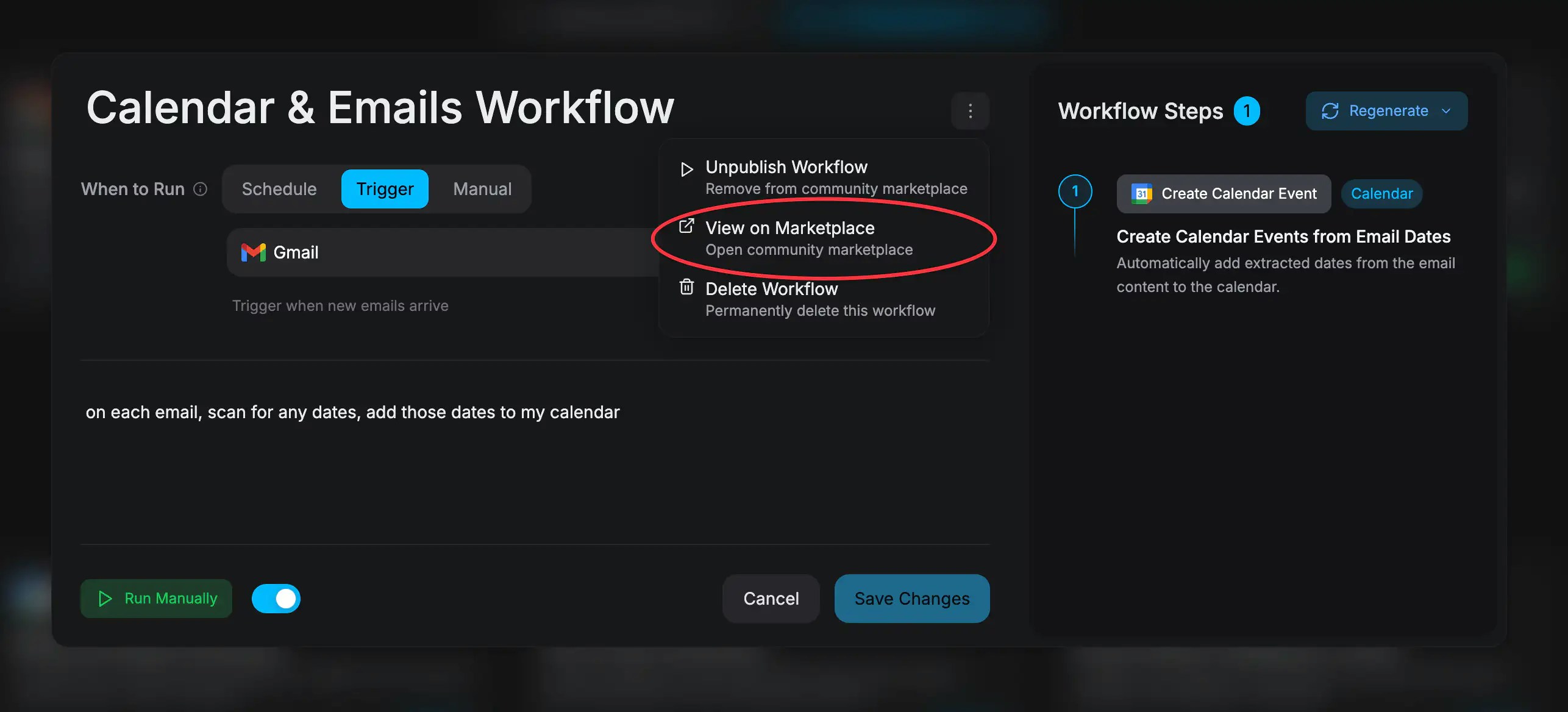 View workflow on marketplace