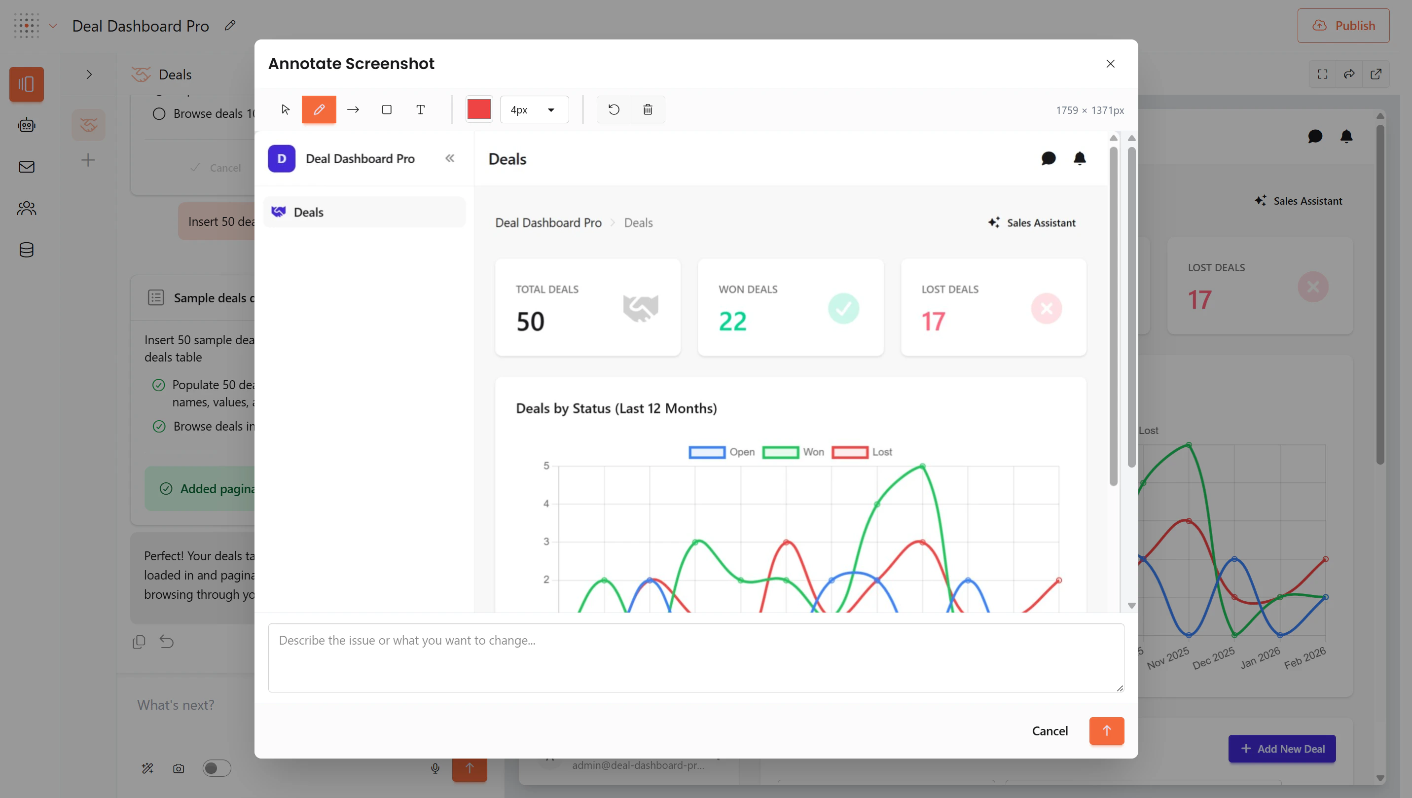 Screenshot annotation editor with drawing tools, arrows, and text